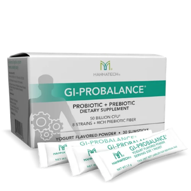 Caja de GI-ProBalance de Mannatech con tres sobres individuales